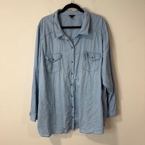 Torrid Womens Chambray Button Down Shirt 5 Blue Excellent Cotton Long Sleeve